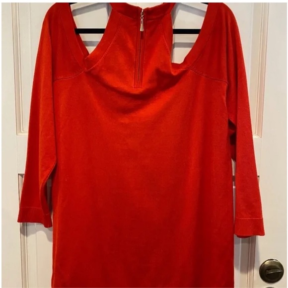 4X Red Orange Torrid Cold Shoulder Sweater w/ Long Sleeves & Back Zip - Picture 3 of 7